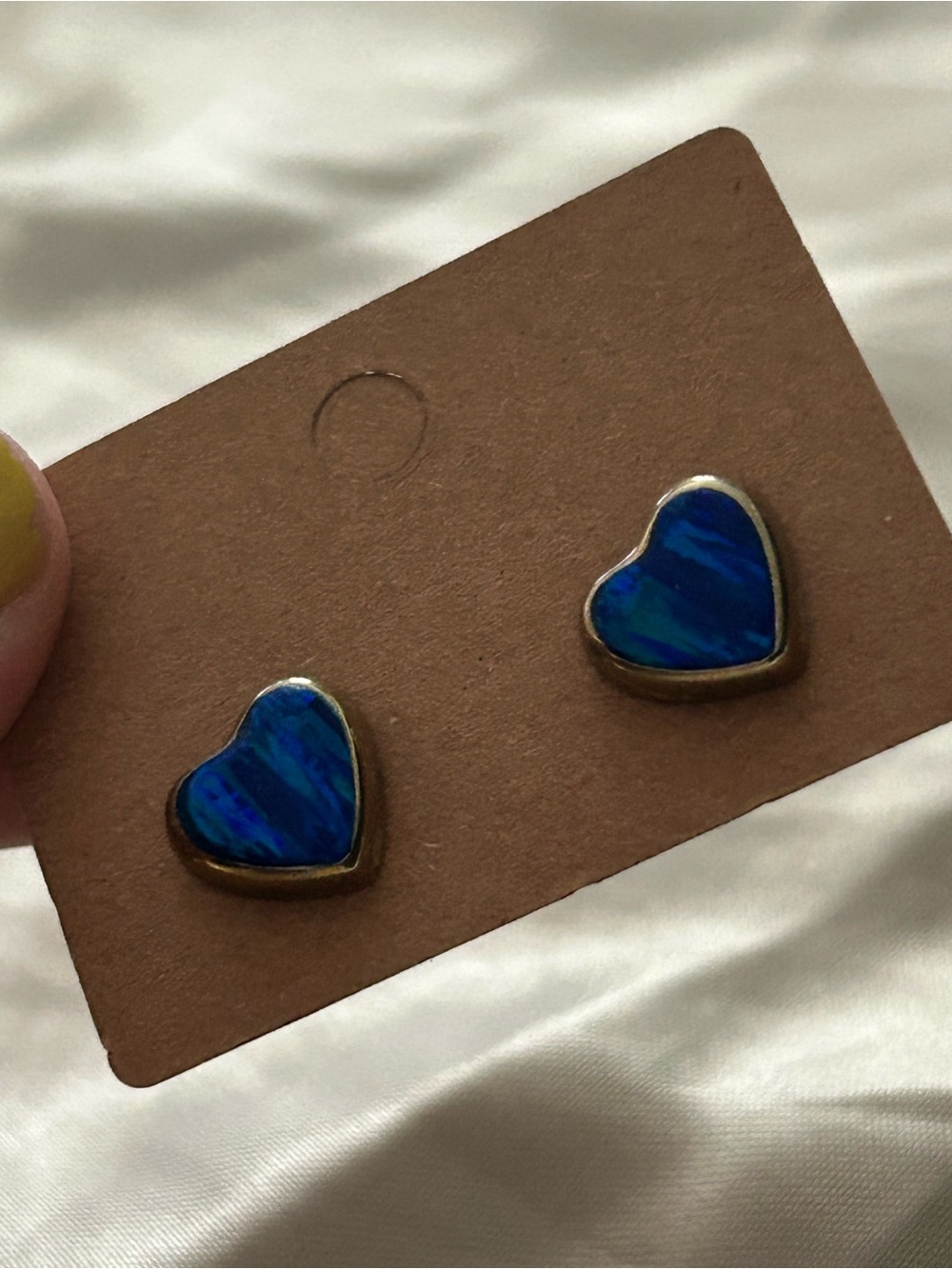 Blue lab Opal Sterling Silver Heart Stud Earrings